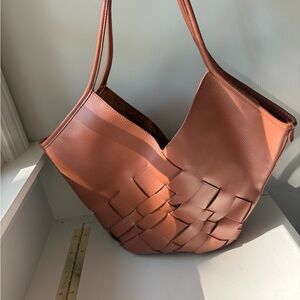 Brown Leather Woven Tote Bag